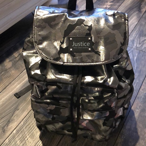 justice silver camo backpack